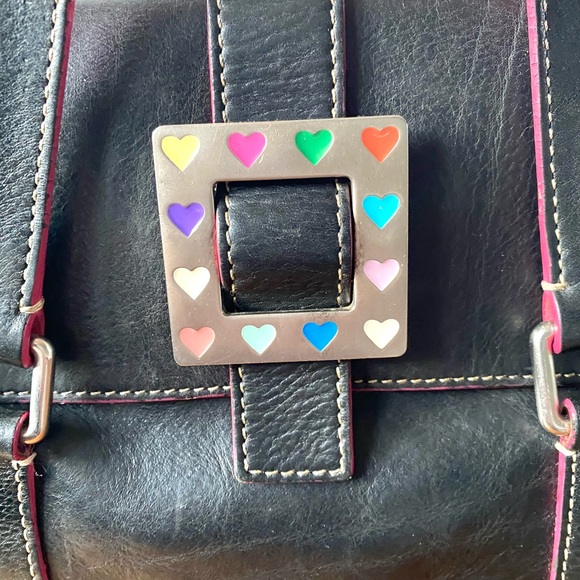 Vintage Dooney & Burke HEART Buckle Black Leather Shoulder Bag - Picture 3 of 13